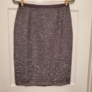 Coldwater Creek Womens Gray Gold Metallic Knee Length Lined w/Zip Back Skirt 6